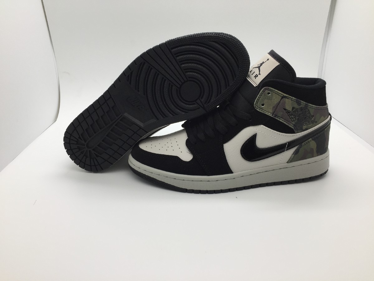 Air Jordan 1 Mid Camo Black White Shoes